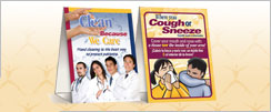 Clean Because We Care and Cover Your Cough Table Tents